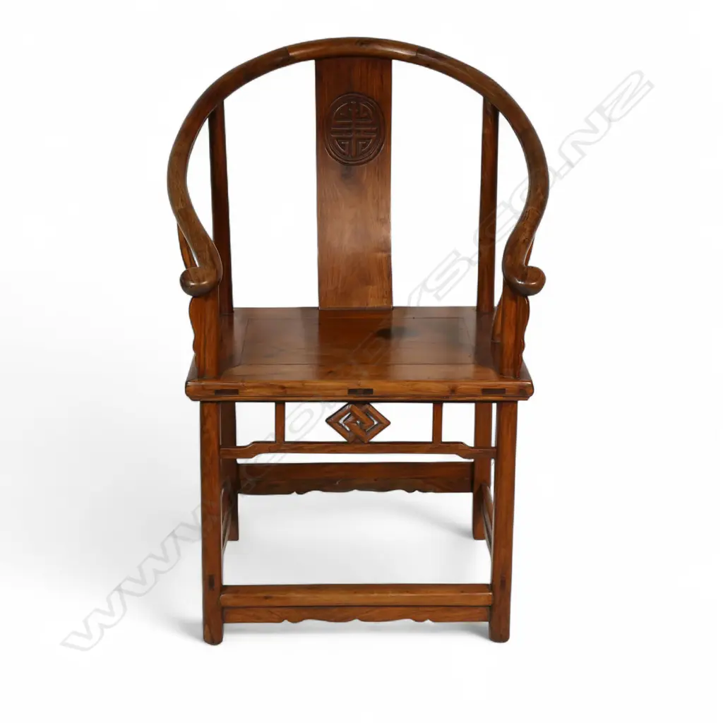 A Chinese 19thC Qing dynasty horseshoe armchair, Image 1++